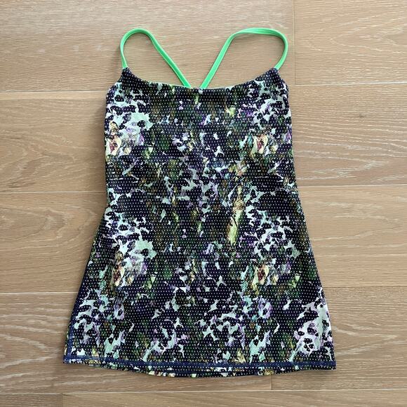 Lululemon Dancing Warrior Tank Top Floral Sport Purple/Green Pistachio Size 6 - Picture 4 of 6